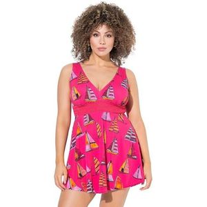 Ulla Popken Robe de bain grande taille pour femme, grandes tailles, ambre, voiliers, Rouge azalée, 50