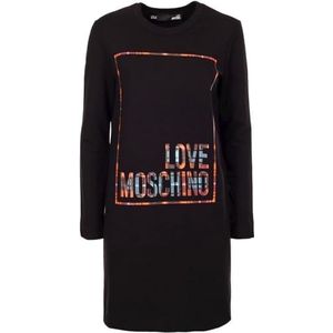 Love Moschino Damesjurk met lange mouwen en ruit-logo, zwart, 40, zwart.