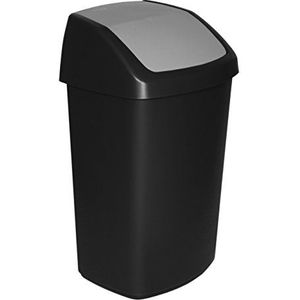 Curver Vuilnisbak Swing 50 l – vuilnisemmer van kunststof – schommeldeksel – zwart/grijs – 40,6 x 34 x 66,8 cm