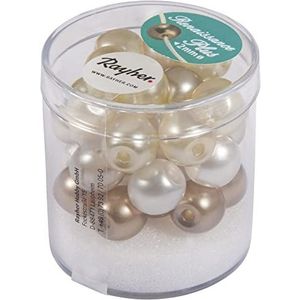 RAYHER - Glaswasparels Renaissance halftransparant 10 mm, groot gat, 32 stuks, mix wit/beige