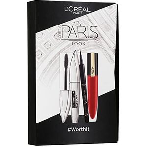 L'Oréal Paris Make-upkwastenset met mascara, eyeliner en lippenstift, valse lash bambi mascara (zwart), lippenstift lippenstift super liner Perfect Slim (zwart)