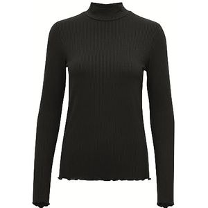 KAFFE Women's T-Shirt Rib Jersey Long Sleeves Slim Fit Turtleneck Hip Length Femme, Black Deep, M
