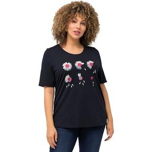 Ulla Popken ""Magie van de bloemen"" T-shirt voor dames, zwart.