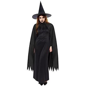 amscan 9918088 Halloween-kostuum voor volwassenen, zwarte cape, puntige hoed en neus van kunststof
