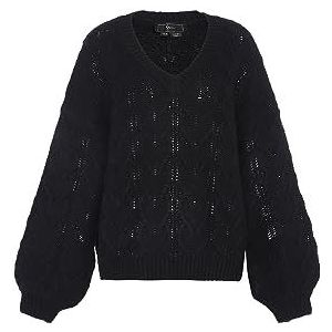 faina Women's Femmes Mode Pull en Tricot Col V et Motif Structuré Noir Taille M/L Pull Sweater, XL, Noir, XL