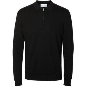 SELETED HOMME SLHBERG LS Noos poloshirt met halve ritssluiting, zwart, XL, zwart.