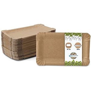 GREENBOX Take Away 250 papieren borden, bruin, 10 x 16 cm, Duplex-papieren borden, wegwerpborden, vetbestendig, recyclebaar en biologisch afbreekbaar