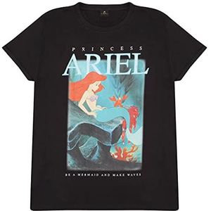 Disney Princess Ariel T-shirt met ronde hals voor dames, bedrukt, Be a Mermaid and Make Waves, 100% katoen, officieel product, maten S tot XXL, zwart, zwart.