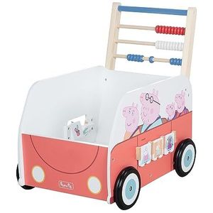 roba Peppa Pig Loopwagen van hout, met kruipspeelgoed, loopwagen met verstelbare snelheid, greephoogte 54 cm, motief varkens, vanaf 1 jaar, koraalroze/wit