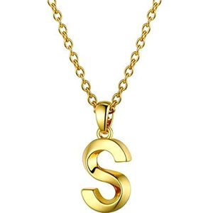 Bestyle Letter halsketting heren dames koper Twisted 26 letters hanger met extra kleine O-ketting van roestvrij staal 46 cm + 5 cm goud