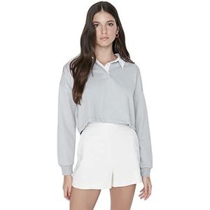 Trendyol Nauwsluitend sweatshirt met kraag shirt effen trainingspak dames, blauw, XL, Blauw