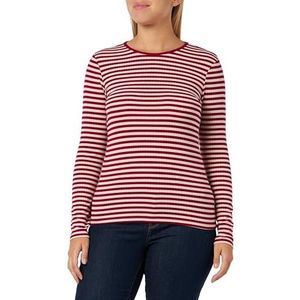 Vila Viaspen L/S Top T-shirt à manches longues pour femme, Rouge betterave/rayures : bouleau, S