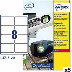 Avery Lot de 5 étiquettes pour imprimante L4515 99,1 x 67,7 mm Blanc 20 feuilles