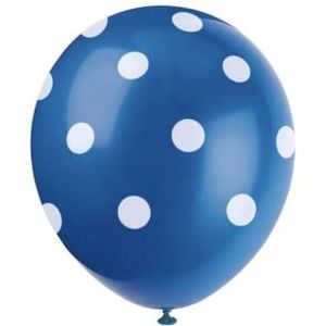 Unique Party 6 x 30,5 cm grote latexballonnen in koningsblauw met stippen