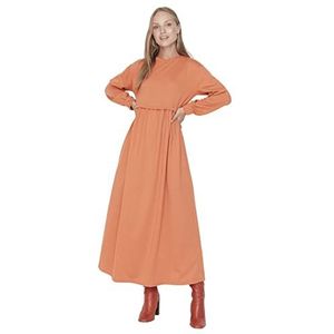 Trendyol Damesjurk voor dames, maxi-standaard, ronde hals, gebreide jurk, Brick