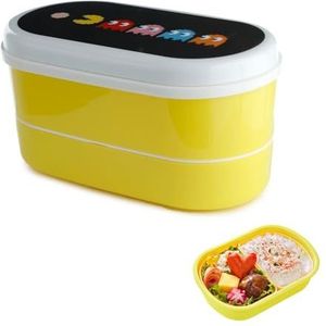 Avilia Lunchbox geel met 2 vakken en bestek inbegrepen, versierde lunchbox, ideaal voor volwassenen en kinderen, Schiscetta van kunststof, grappig design