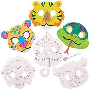 Baker Ross FX556 Regenwoud-dierenmaskers – 10 stuks doe-het-zelf maskers voor kinderen