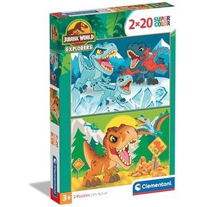 Clementoni - Jurassic World Supercolor World-2x20 (Comprend 2 20 pièces) Enfants 3 ans, Puzzle Dessins Animés, Made in Italy, Multicolore, 24810