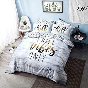 Sleepdown Omkeerbare beddengoedset met dekbedovertrek en kussensloop en hoeslaken (koude slogan, tweepersoonsbed)