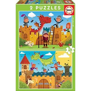 Educa - Draken en ridders. 2 puzzels voor kinderen, 48 stukjes. +4 jaar. 17151