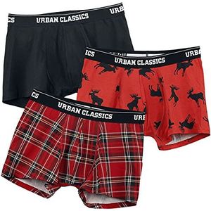 Urban Classics Snowman Kerstboxershorts voor heren, maat S tot 5XL, 3 stuks, Red Plaid Aop+Mose Aop+BLK