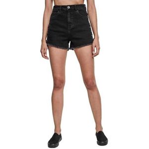 Urban Classics Dames Highwaist Denim Lace Up Shorts, shorts met veters aan de zijkanten, blote zoom, elastisch materiaal, maten 26-29, zwart.