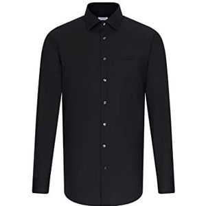 Seidensticker Heren Tailored Fit Business Overhemd Kent Kraag, Lange Mouw, zwart.