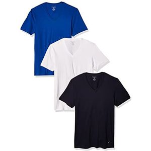 Nautica Set van 3 T-shirts met V-hals van katoen, ondergoed voor heren (3 stuks), Caban/Kobalt/Wit - Set van 3