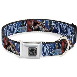 Dog Collar Riem Seatbelt Buckle Avengers Thor Hammer Action Pose Galaxy Blues White 15 tot 26 inch