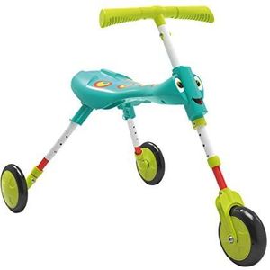 Scuttlebug XL groen en blauw | eerste loopfiets voor kinderen van 1 tot 3 jaar | evolutieve driewieler zonder pedalen | binnen en buiten | 3-wielige drager opvouwbaar in 3 klikken | jongens en meisjes
