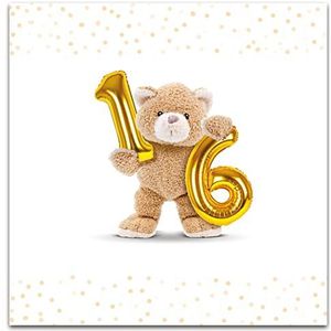 Verjaardagskaart voor de 16e verjaardag, motief beer
