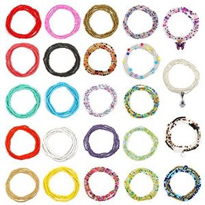 Kakonia 24 stuks kralen voor vrouwen, elastische parels, Afrikaans, kleurrijk, grote maten, voor zomer, strand, bikini, luiers, taille, buiksieraden, parels, lichaamskettingen, roestvrij staal