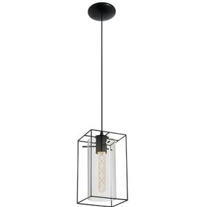 EGLO Hanglamp Loncino, 1-vlammige vintage hanglamp, hanglamp van staal, kleur: zwart, glas: rookglas, fitting: E27, L: 15 cm