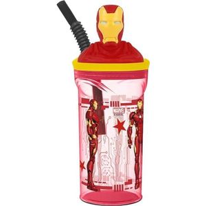 Marvel Avengers Iron Man 360 ml rood kinderglas van kunststof met rietje en 3D-figuur