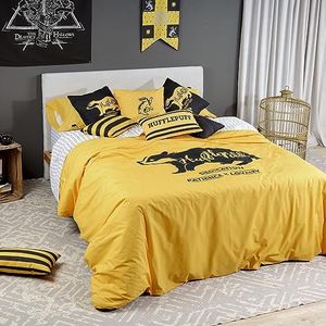 Bellum Harry Potter dekbedovertrek met knopen, 100% katoen, model Hufflepuff Values voor bed 135/140 (220 x 220 cm)