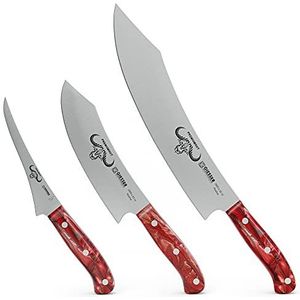 GIESSER seit 1776 - Made in Germany - Red Diamond PremiumCut 3-delige messenset, koksmes 20 cm, barbecue 30 cm, netmes 17 cm, acryl, rood, roestvrij staal, 1999 3 rd