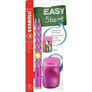 Schoolset voor linkshandigen - STABILO EASYgraph S in roze - inclusief boxslijper en gum