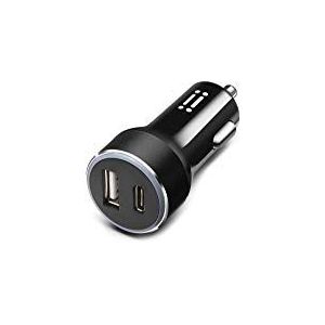 Aiino autolader voor iOS-telefoons, compatibel met iPhone en iPad, dual USB-poort + stroomvoorziening type C tot 18 W met ledlicht