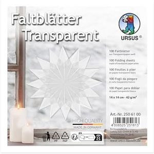 Ursus 2506100 - 100 vellen transparant wit papier ca. 14 x 14 cm - 42 g/m² - voor het vouwen van glinsterende transparante figuren - gekleurd in de massa