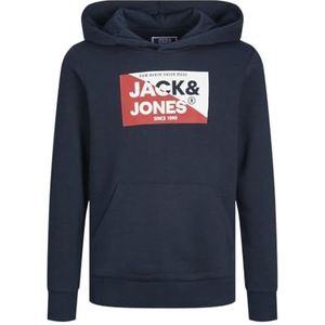 JACK&JONES JUNIOR Jjnolan Sweatshirt Hood Jnr Sweatshirt met capuchon voor jongens (1 stuk), Marineblauw/print: groot