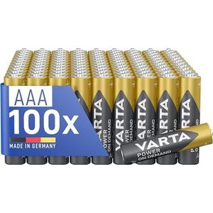 VARTA Power on Demand, AAA-batterijen, 100 stuks, alkaline, 1,5 V, milieuvriendelijke verpakking, voor computeraccessoires, Smart Home, zaklampen, Made in Germany [exclusief op Amazon]