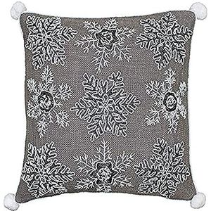 Riva Paoletti kerstkussen polyester wit - mokka bruin - sneeuwvlokpatroon - metallic geweven stof - kwasten hoeken - 100% katoen - 50 x 50 cm