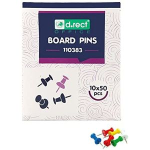 D.RECT - Pin board naalden - voor kurk prikbord - cilinderkop - gekleurde punten - 50 dispensers - 10 verpakkingen