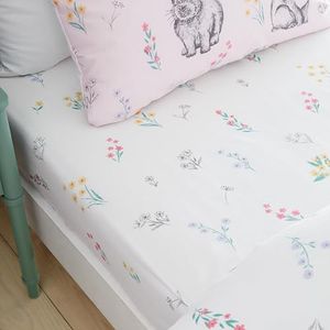 Catherine Lansfield Bunny Tails Ditsy Flowers Hoeslaken voor tweepersoonsbed, wit