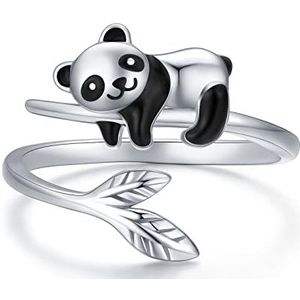 Ring van 925 sterling zilver, luiaard, panda, koe, olifant, wasbeer, verstelbare open ring, kerstcadeau voor meisjes, vrouwen, kinderen, Sterling zilver