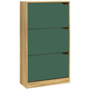 BAKAJI Schoenenkast van MDF-hout met 3 klapdeuren, intrekbare handgrepen, dubbele diepte, compacte afmetingen, slim 63 x 24 x 115 cm, ruimtebesparend, entree huis (groen