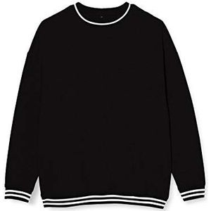 Build Your Brand College Crew Sweatshirt voor heren met strepen aan de manchetten in 3 kleuren, maten S tot 5XL, Zwart/Wit
