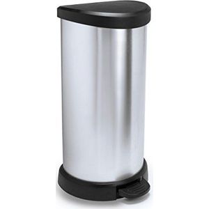 CURVER Ronde pedaalemmer, 40 l, zachte sluiting, metaallook, voor keuken, kantoor, badkamer, 29,8 x 34,9 x 69,7 cm, grijs