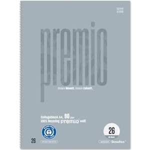 Staufen premio 5 blokken van 80 vellen, DIN A4, liniatuur 26 (5 mm raster met rand), 4 gaten, gerecycled papier 90 g/m²