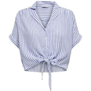 ONLY Onlpaula Life S/S Tie Shirt Wvn Noos dameshemd/blouse, Cloud Dancer/strepen: blauwe strepen